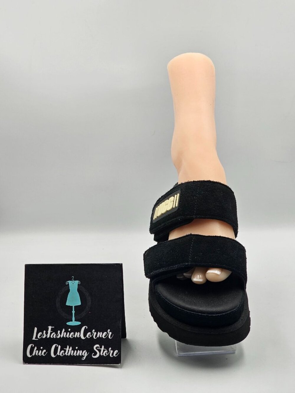 UGG Women's Black Suede Greer Platform Adjustable  Straps Slide Sandal Sz 9 3707 - Picture 14 of 16